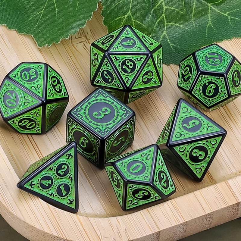 CiaraQ DND Polyhedral Dice Set for Dungeons and Dragons RPG MTG Role Playing Table Games-with 1 Dice Pouch (Green Engraved Dice) - Image 4